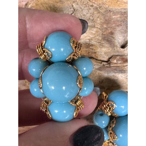 Joan Rivers Gold-Tone Clip-On Earrings With Blue Bead Clusters - Picture 3 of 6